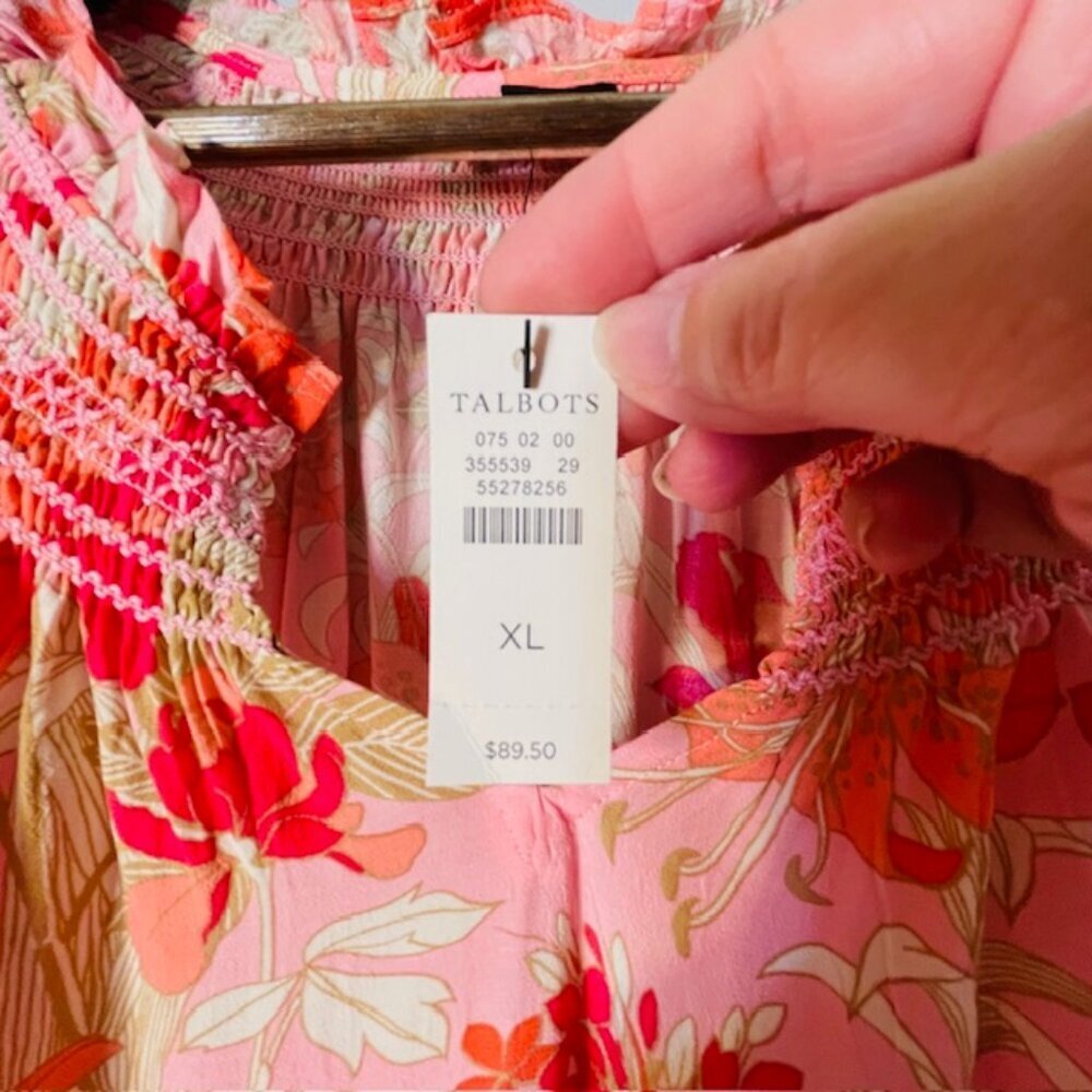 Talbots NWT Smocked Floral Soft Flowy Blouse Vibrant Pink NEW XL - Picture 4 of 6